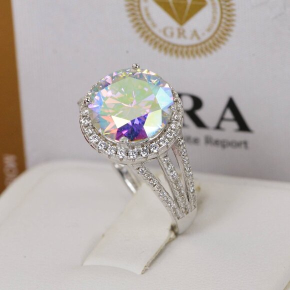 Certified Moissanite Diamond 5 CT Moonstone Engagement Ring - Picture 4 of 7